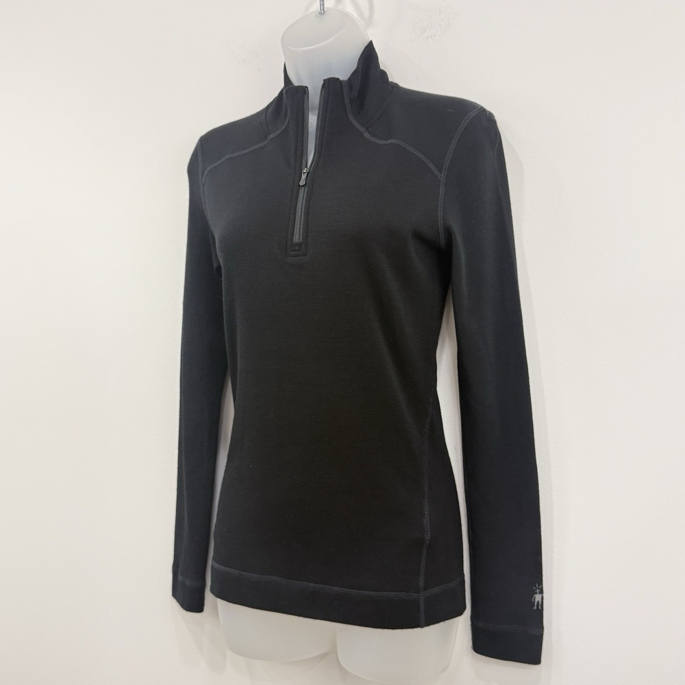 Smartwool Merino Wool Base Layer Womens S Black 1/4 Zip Outdoors Hike Ski - Picture 7 of 14